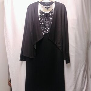 Slinky Brand Black and White Dress w/Faux Leather Accent and Matching Jacket